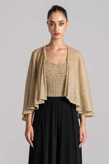 Buy Namrata Joshipura Gold Square Neck Crystal Wave Shimmer Pleated Jumpsuit With Cape Online at Aza Fashions Buy_Namrata Joshipura_Gold Square Neck Crystal Wave Shimmer Pleated Jumpsuit With Cape _Online_at_Aza_Fashions