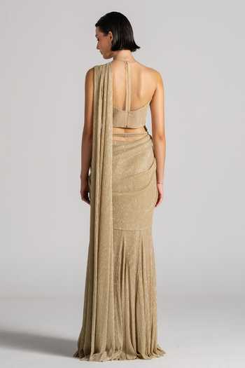 Namrata Joshipura Shimmer Pleated Pre-Draped Saree Set 