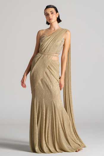 Namrata Joshipura Shimmer Pleated Pre-Draped Saree Set 