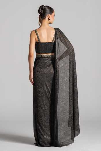 Namrata Joshipura Shimmer Pleated Saree Set With Belt 