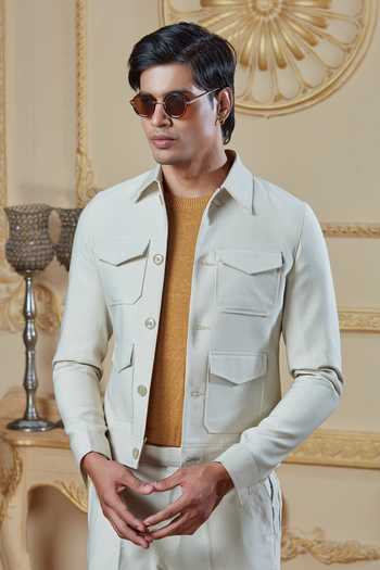 Sven Suits Cream Tailored Safari Jacket And Pant Set Online at Aza Fashions Sven Suits_Cream Tailored Safari Jacket And Pant Set _Online_at_Aza_Fashions