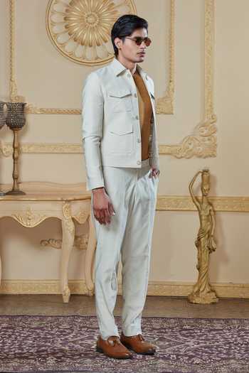 Shop Sven Suits Cream Tailored Safari Jacket And Pant Set Online at Aza Fashions Shop_Sven Suits_Cream Tailored Safari Jacket And Pant Set _Online_at_Aza_Fashions