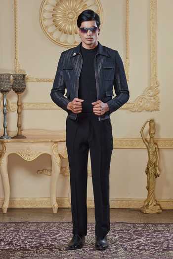 Sven Suits Striped Pattern Bomber Jacket & Pant Set 