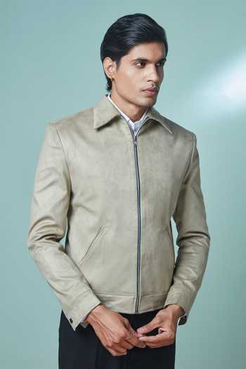 Buy Sven Suits Beige Suede Bomber Jacket And Pant Set Online at Aza Fashions Buy_Sven Suits_Beige Suede Bomber Jacket And Pant Set _Online_at_Aza_Fashions