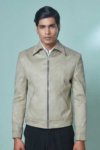 Sven Suits Beige Suede Bomber Jacket And Pant Set at Aza Fashions Sven Suits_Beige Suede Bomber Jacket And Pant Set _at_Aza_Fashions