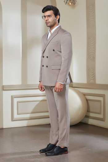Buy Sven Suits Beige Polyester Double-breasted Suit And Pant Set Online at Aza Fashions Buy_Sven Suits_Beige Polyester Double-breasted Suit And Pant Set _Online_at_Aza_Fashions