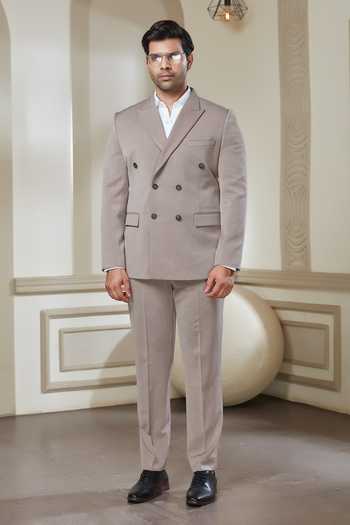 Sven Suits Beige Polyester Double-breasted Suit And Pant Set at Aza Fashions Sven Suits_Beige Polyester Double-breasted Suit And Pant Set _at_Aza_Fashions