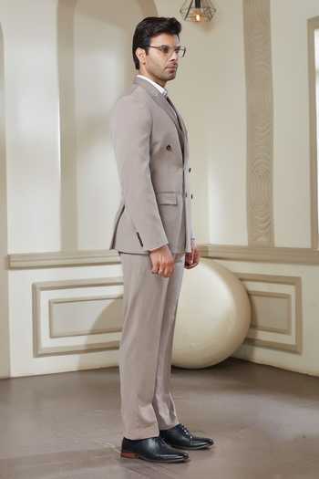 Buy Sven Suits Beige Polyester Double-breasted Suit And Pant Set Buy_Sven Suits_Beige Polyester Double-breasted Suit And Pant Set