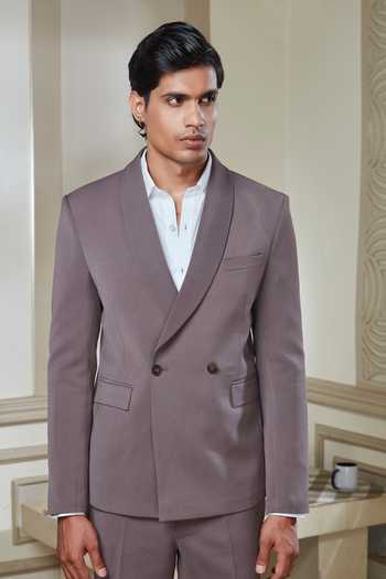 Shop_Sven Suits_Purple Polyester Double-breasted Suit And Pant Set _Online_at_Aza_Fashions