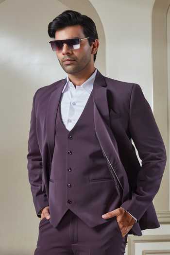 Shop Sven Suits Purple Polyester Suit And Waistcoat Set Online at Aza Fashions Shop_Sven Suits_Purple Polyester Suit And Waistcoat Set _Online_at_Aza_Fashions