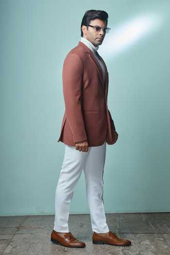Sven Suits Brown Polyester Notch Lapel Suit And Pant Set Online at Aza Fashions Sven Suits_Brown Polyester Notch Lapel Suit And Pant Set _Online_at_Aza_Fashions