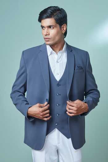 Sven Suits Blue Polyester Suit Pant Set Online at Aza Fashions Sven Suits_Blue Polyester Suit Pant Set _Online_at_Aza_Fashions