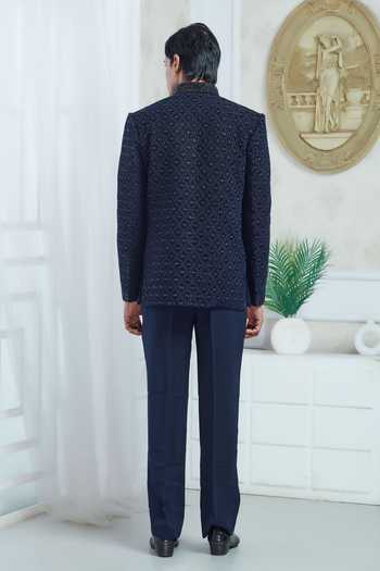 Sven Suits Embroidered Velvet Bandhgala Set 