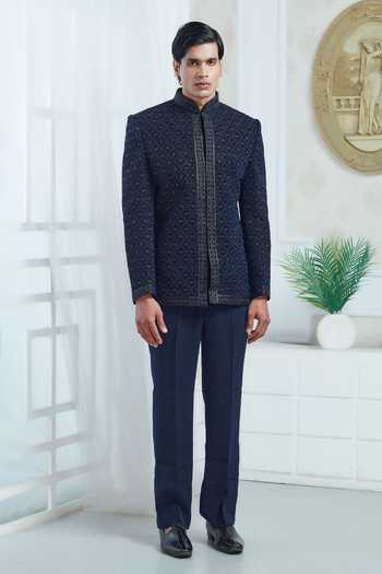 Sven Suits Embroidered Velvet Bandhgala Set 