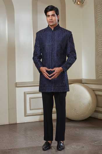 Sven Suits Embroidered Raw Silk Kurta & Pant Set 