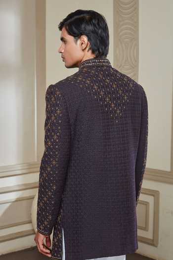 Buy Sven Suits Maroon Silk Threadwork Embroidered Sherwani And Pant Set Online at Aza Fashions Buy_Sven Suits_Maroon Silk Threadwork Embroidered Sherwani And Pant Set _Online_at_Aza_Fashions