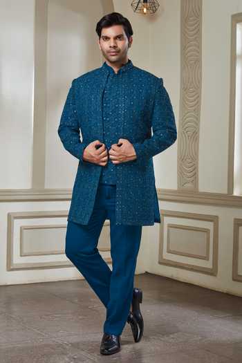 Sven Suits Mirror Work Embroidered Jacket & Pant Set 