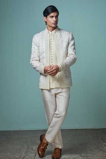 Sven Suits Embroidered Silk Bandhgala Set 
