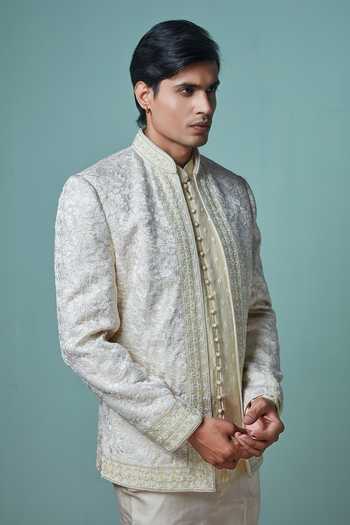 Buy Sven Suits Off White Silk Embroidery Bandhgala Set Online at Aza Fashions Buy_Sven Suits_Off White Silk Embroidery Bandhgala Set _Online_at_Aza_Fashions