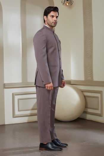 Sven Suits_Purple Polyester Brooches Bandhgala And Pant Set _Online_at_Aza_Fashions
