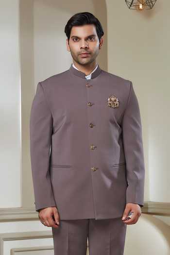 Sven Suits_Purple Polyester Brooches Bandhgala And Pant Set _at_Aza_Fashions