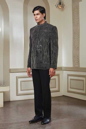 Buy Sven Suits Black Polyester Embroidery Bandhgala And Pant Set Online at Aza Fashions Buy_Sven Suits_Black Polyester Embroidery Bandhgala And Pant Set _Online_at_Aza_Fashions