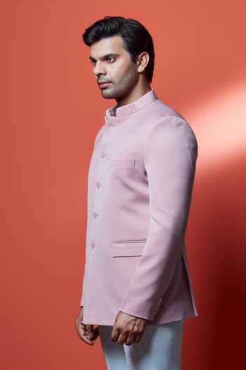 Sven Suits_Pink Polyester Beads Embroidered Jodhpuri And Pant Set _Online_at_Aza_Fashions