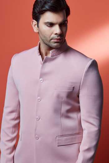 Buy_Sven Suits_Pink Polyester Beads Embroidered Jodhpuri And Pant Set _Online_at_Aza_Fashions