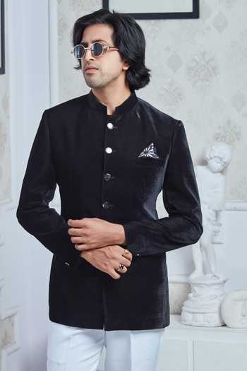 Buy Sven Suits Black Velvet Bandhgala And Pant Set Online at Aza Fashions Buy_Sven Suits_Black Velvet Bandhgala And Pant Set _Online_at_Aza_Fashions