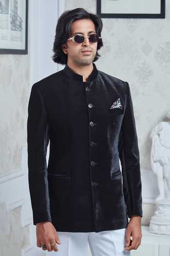 Buy Sven Suits Black Velvet Bandhgala And Pant Set Buy_Sven Suits_Black Velvet Bandhgala And Pant Set