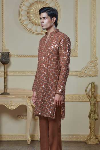 Buy Sven Suits Brown Georgette Sequin Embroidered Kurta And Pant Set Online at Aza Fashions Buy_Sven Suits_Brown Georgette Sequin Embroidered Kurta And Pant Set _Online_at_Aza_Fashions