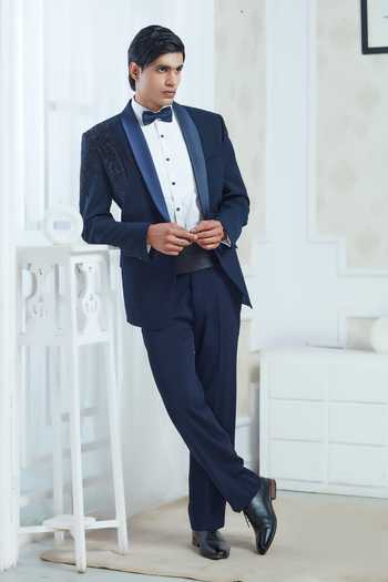 Buy_Sven Suits_Blue Polyester Embellished Suit Set _Online_at_Aza_Fashions