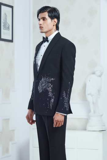 Buy_Sven Suits_Black Polyester Embroidered Tuxedo Set _Online_at_Aza_Fashions