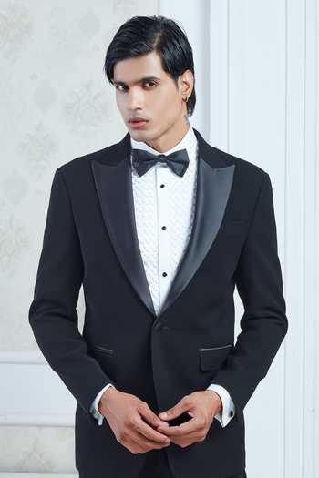 Shop_Sven Suits_Black Polyester Tuxedo Set _Online_at_Aza_Fashions