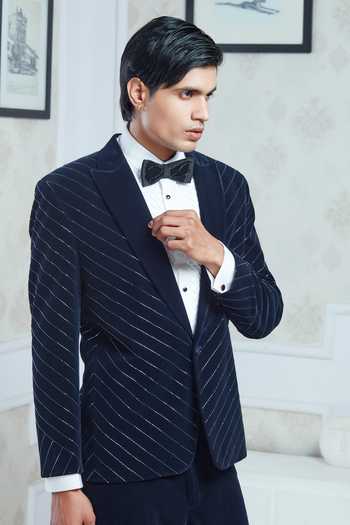 Buy_Sven Suits_Blue Velvet Embroidered Tuxedo Set _Online_at_Aza_Fashions
