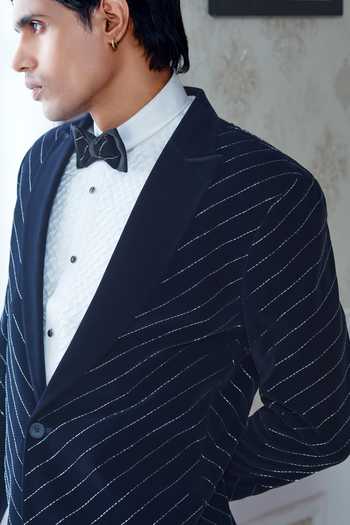 Shop_Sven Suits_Blue Velvet Embroidered Tuxedo Set _Online_at_Aza_Fashions