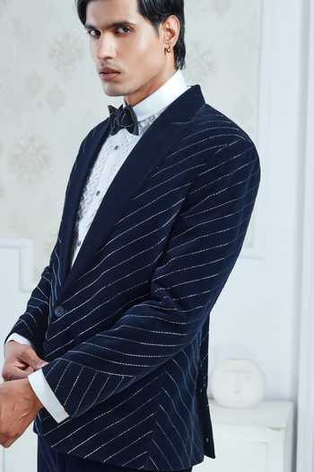 Sven Suits_Blue Velvet Embroidered Tuxedo Set _at_Aza_Fashions