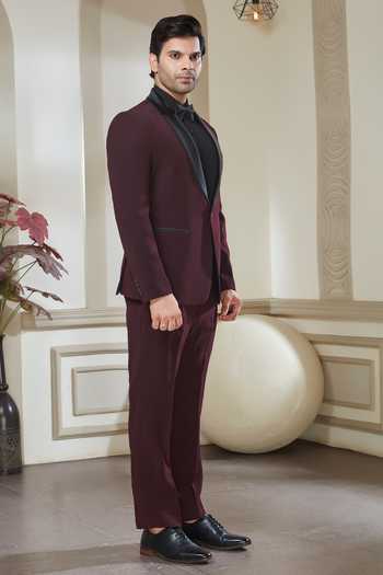 Sven Suits Wine Polyester Shawl Lapel Tuxedo Set at Aza Fashions Sven Suits_Wine Polyester Shawl Lapel Tuxedo Set _at_Aza_Fashions