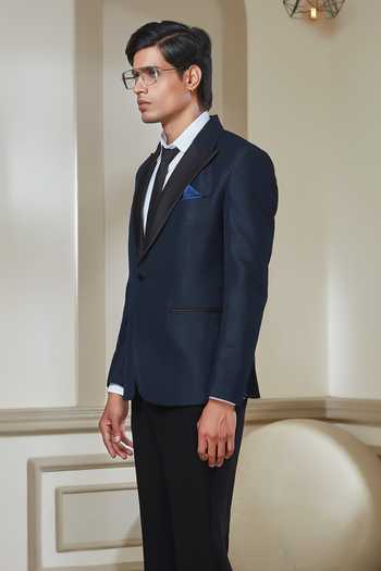 Sven Suits Blue Polyester Tuxedo Jacket Set Online at Aza Fashions Sven Suits_Blue Polyester Tuxedo Jacket Set _Online_at_Aza_Fashions