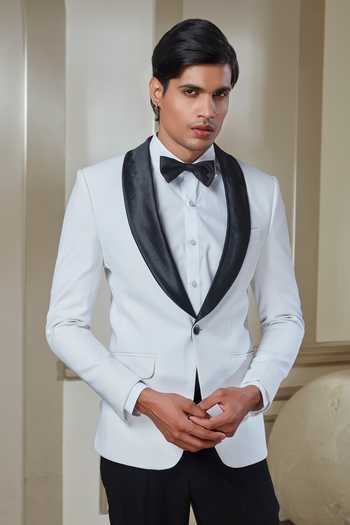 Shop Sven Suits White Polyester Tuxedo Suit Set Online at Aza Fashions Shop_Sven Suits_White Polyester Tuxedo Suit Set _Online_at_Aza_Fashions