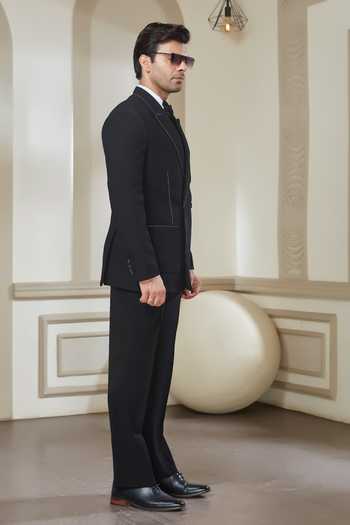 Buy Sven Suits Black Polyester Placement Embroidered Blazer Online at Aza Fashions Buy_Sven Suits_Black Polyester Placement Embroidered Blazer _Online_at_Aza_Fashions