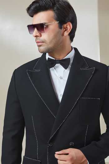 Sven Suits Black Polyester Placement Embroidered Blazer at Aza Fashions Sven Suits_Black Polyester Placement Embroidered Blazer _at_Aza_Fashions