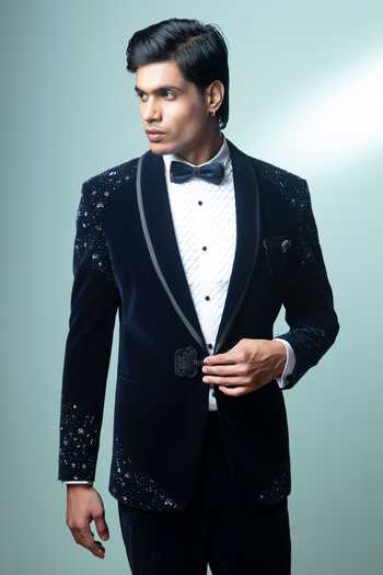 Buy Sven Suits Blue Velvet Cutdana Embroidered Suit Set Online at Aza Fashions Buy_Sven Suits_Blue Velvet Cutdana Embroidered Suit Set _Online_at_Aza_Fashions