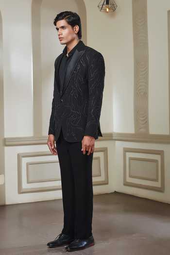 Sven Suits Black Polyester Cutdana Work Tuxedo Set Online at Aza Fashions Sven Suits_Black Polyester Cutdana Work Tuxedo Set _Online_at_Aza_Fashions