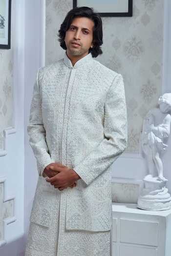 Buy Sven Suits White Silk Embroidered Sherwani Set Online at Aza Fashions Buy_Sven Suits_White Silk Embroidered Sherwani Set _Online_at_Aza_Fashions