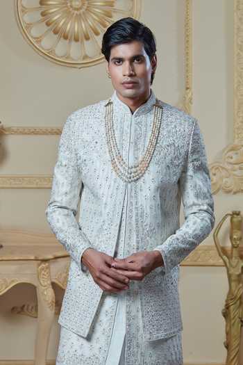 Buy Sven Suits Off White Silk Thread Work Sherwani Set Online at Aza Fashions Buy_Sven Suits_Off White Silk Thread Work Sherwani Set _Online_at_Aza_Fashions