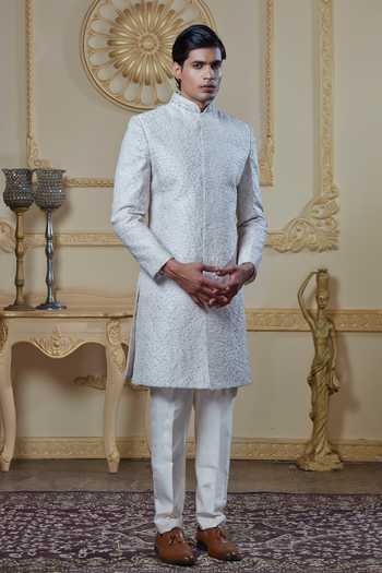 Buy Sven Suits Ivory Silk Embroidered Sherwani Set Online at Aza Fashions Buy_Sven Suits_Ivory Silk Embroidered Sherwani Set _Online_at_Aza_Fashions