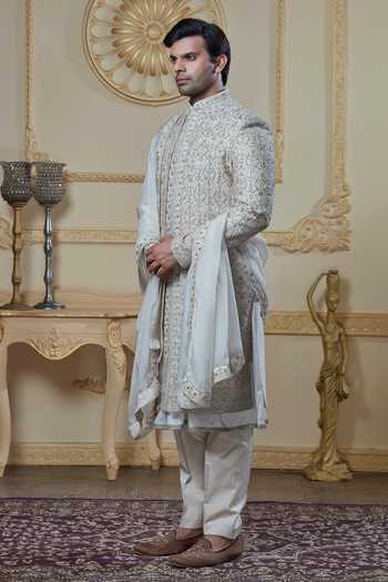 Buy Sven Suits Beige Silk Zardozi Embroidered Achkan Set Online at Aza Fashions Buy_Sven Suits_Beige Silk Zardozi Embroidered Achkan Set _Online_at_Aza_Fashions
