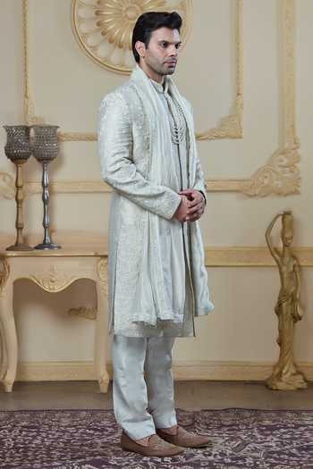 Sven Suits Cream Silk Thread Work Sherwani Set Online at Aza Fashions Sven Suits_Cream Silk Thread Work Sherwani Set _Online_at_Aza_Fashions