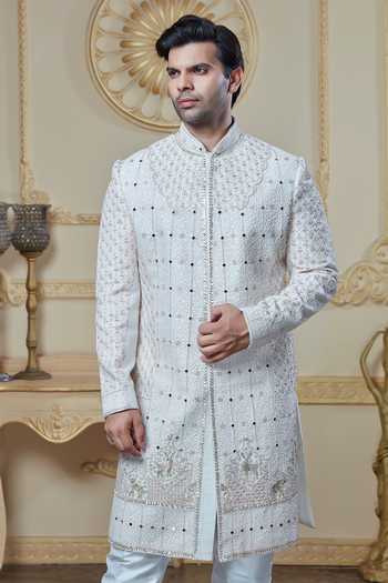 Buy Sven Suits White Silk Embroidered Sherwani Set Online at Aza Fashions Buy_Sven Suits_White Silk Embroidered Sherwani Set _Online_at_Aza_Fashions